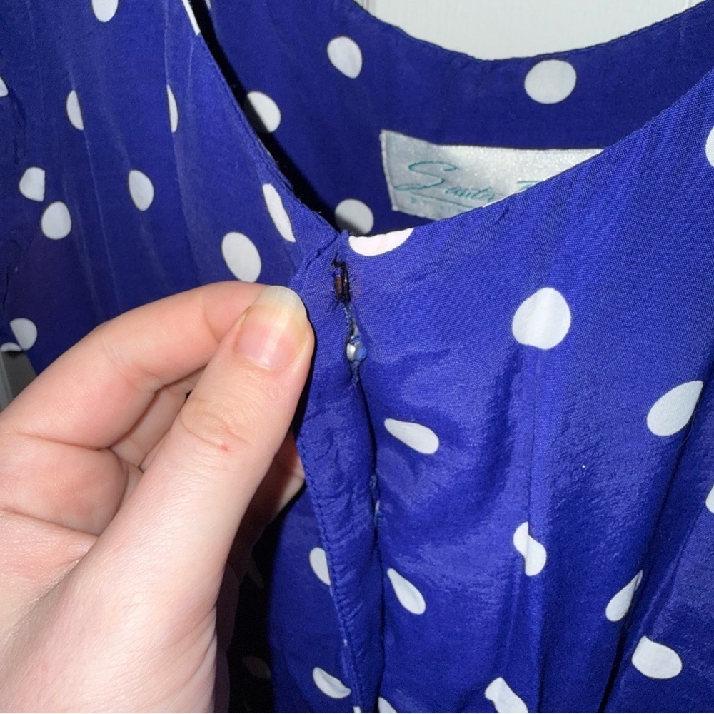 Vintage 1980’s Dress | Royal Blue w/ White Polka Dots | Rockabilly - Picture 11 of 14
